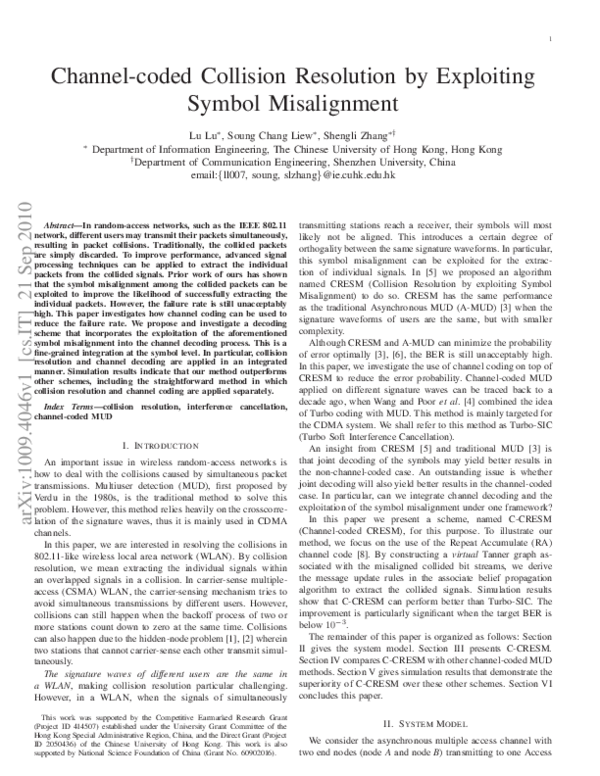 (PDF) Channel-Coded Collision Resolution by Exploiting Symbol ...