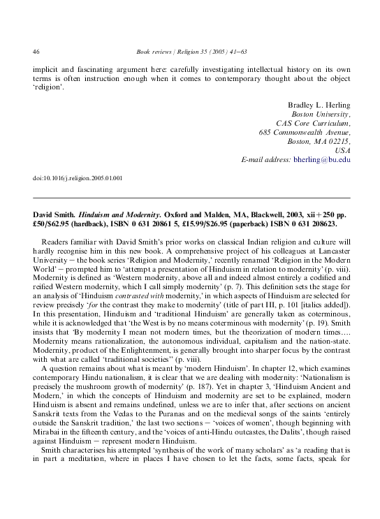 (PDF) David Smith. Hinduism and Modernity. Oxford and Malden, MA ...