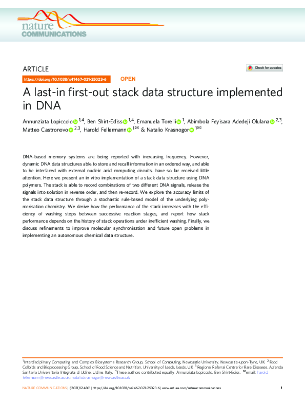 (PDF) A last-in first-out stack data structure implemented in DNA
