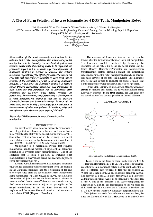 (PDF) A Closed-Form Solution of Inverse Kinematic for 4 DOF Tetrix ...