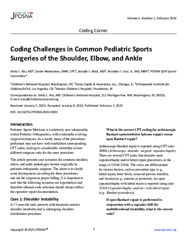 (PDF) Coding Challenges in Common Pediatric Sports Surgeries of the ...
