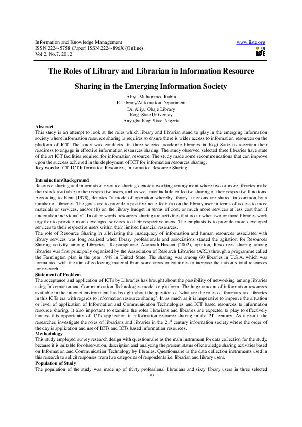 (PDF) The Roles of Library and Librarian in Information Resource ...