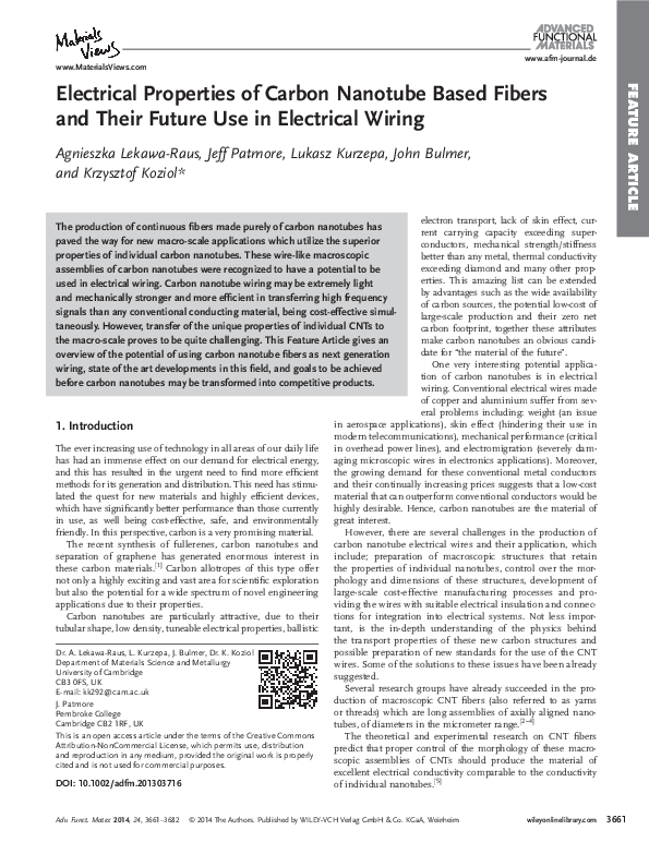(PDF) Electrical Properties of Carbon Nanotube Based Fibers and Their ...