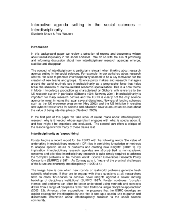 (PDF) Interactive agenda setting in the social sciences Interdisciplinarity