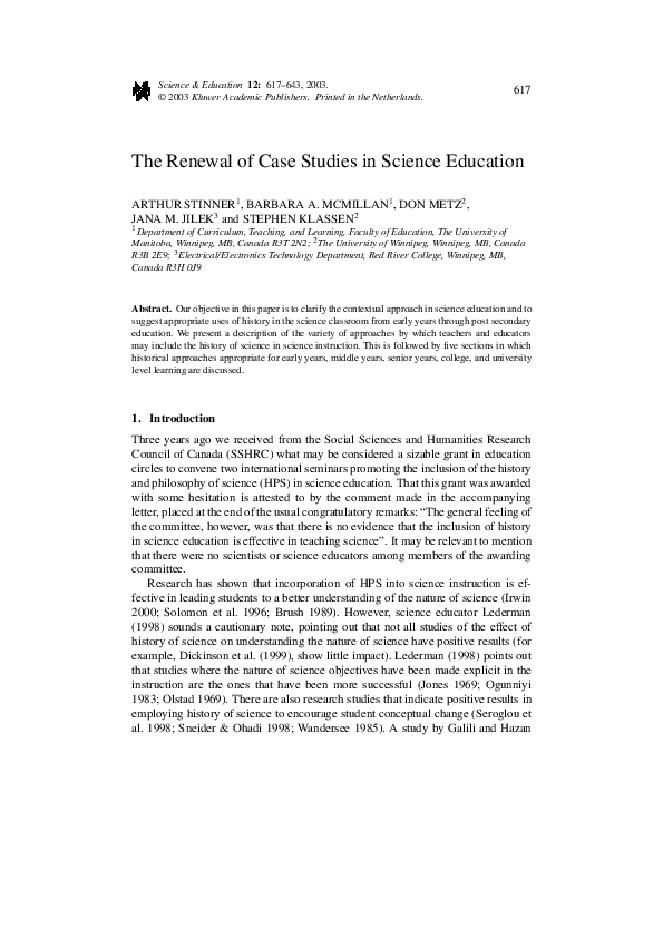 PDF The Renewal Of Case Studies In Science Education Barbara  pdf the renewal of case studies in science education barbara