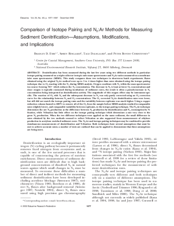 (PDF) Comparison of isotope pairing and N2:Ar methods for measuring ...