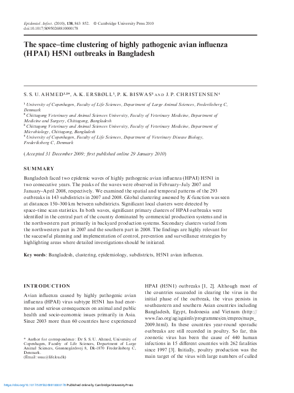 (PDF) The space–time clustering of highly pathogenic avian influenza ...
