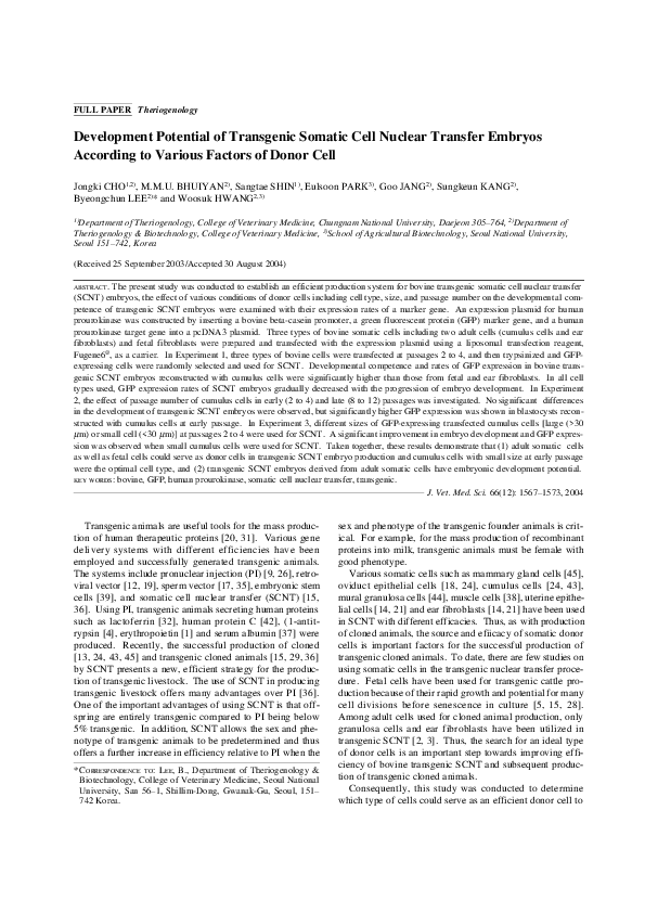 (PDF) Development Potential of Transgenic Somatic Cell Nuclear Transfer ...
