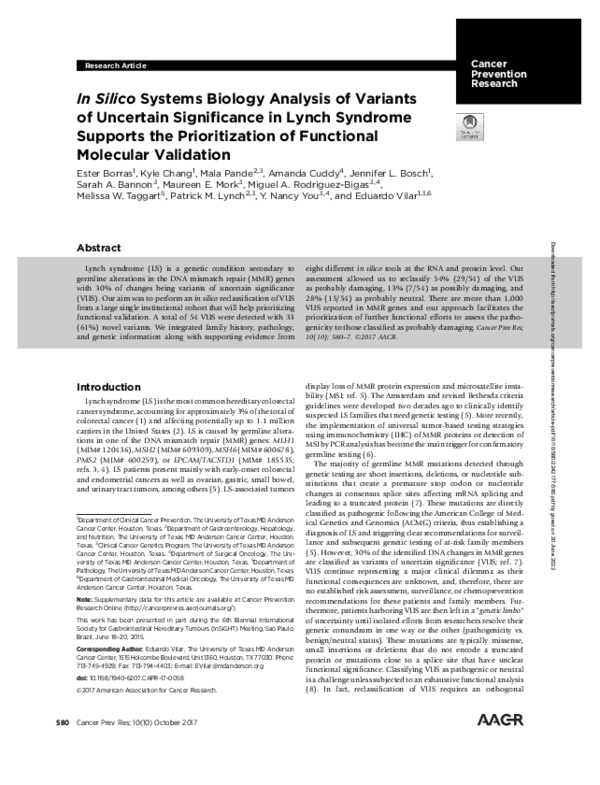 (PDF) In Silico Systems Biology Analysis of Variants of Uncertain ...