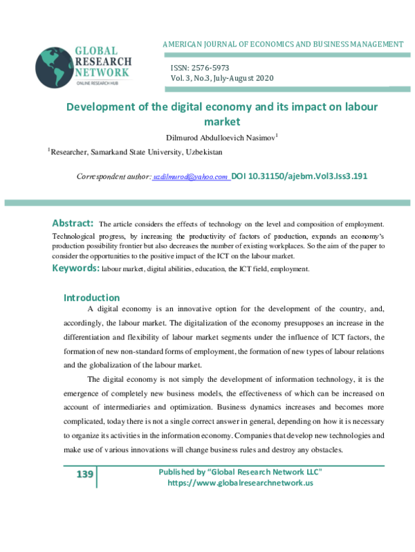 (PDF) Development of the digital economy and its impact on labour market