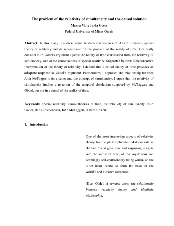 (PDF) The problem of the relativity of simultaneity and the causal solution