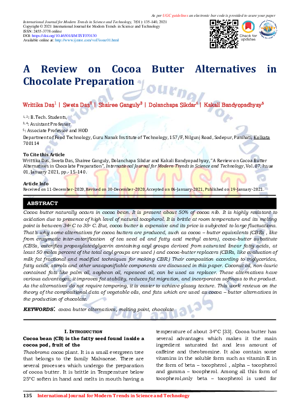 PDF) A Review on Cocoa Butter Alternatives in Chocolate Preparation