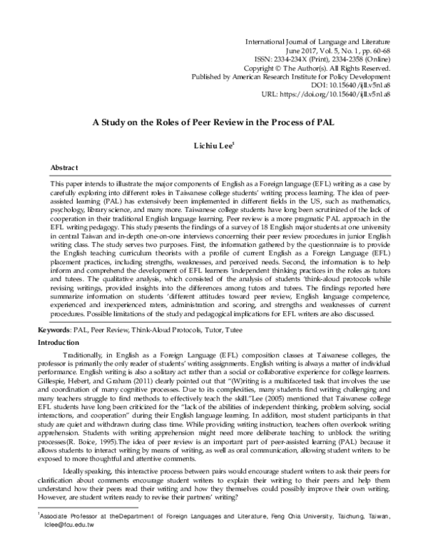 (PDF) A Study on the Roles of Peer Review in the Process of PAL