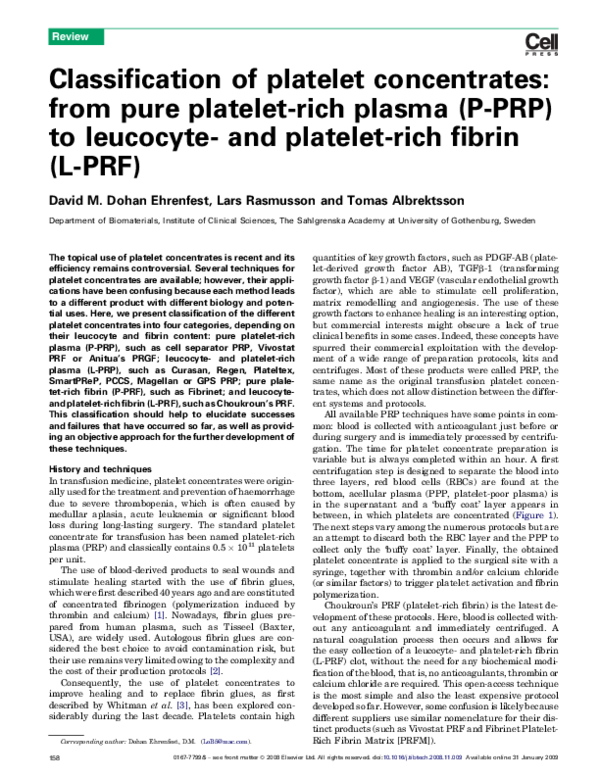 (PDF) Classification of platelet concentrates: from pure platelet-rich ...