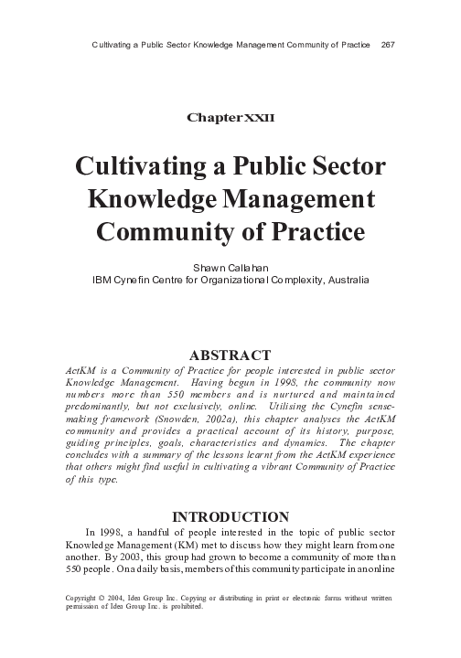 (PDF) Cultivating a Public Sector Knowledge Management Community of ...