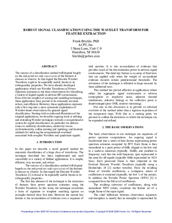 (PDF) Robust Signal Classification Using the Wavelet Transform for ...