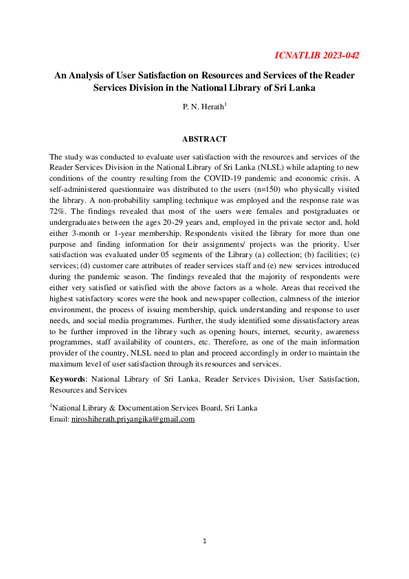 (PDF) An Analysis of User Satisfaction on Resources and Services of the ...