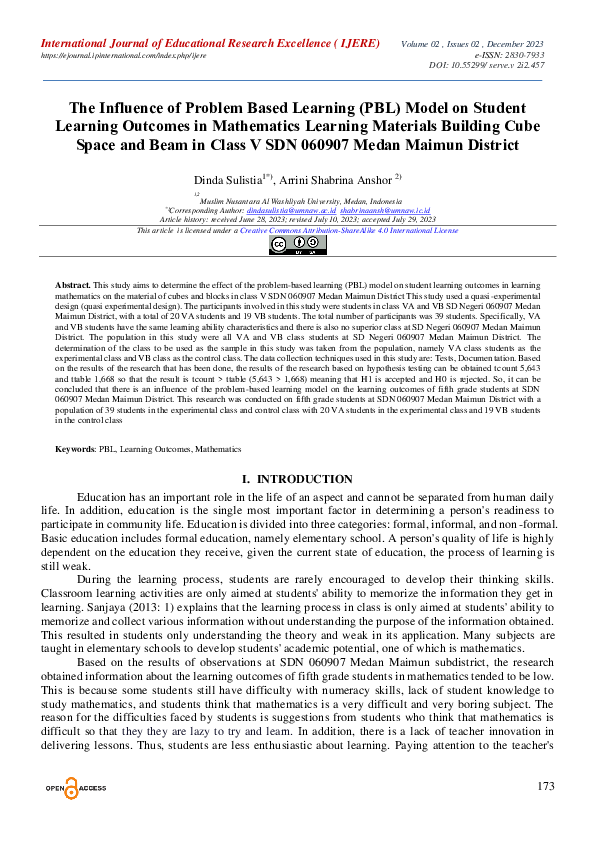 (PDF) The Influence of Problem Based Learning (PBL) Model on Student ...