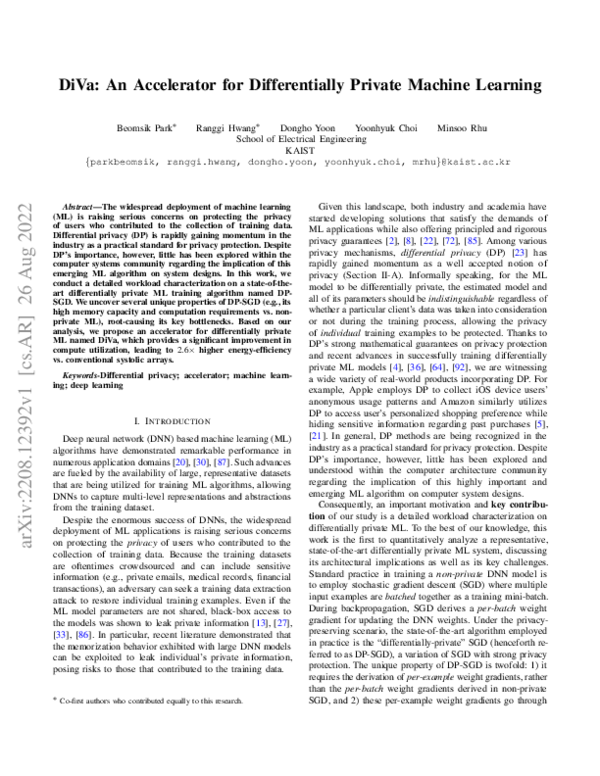 (PDF) DiVa: An Accelerator for Differentially Private Machine Learning