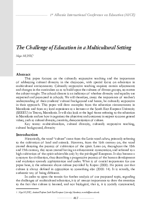 (PDF) The Challenge of Education in a Multicultural Setting