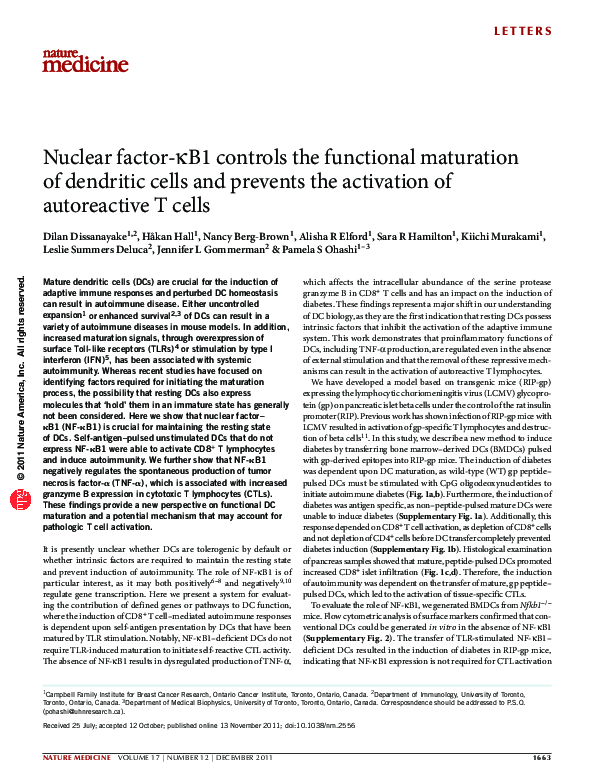 (PDF) Nuclear factor-κB1 controls the functional maturation of ...