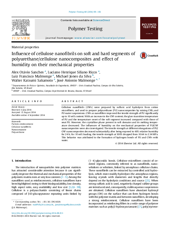 (PDF) Influence of cellulose nanofibrils on soft and hard segments of ...