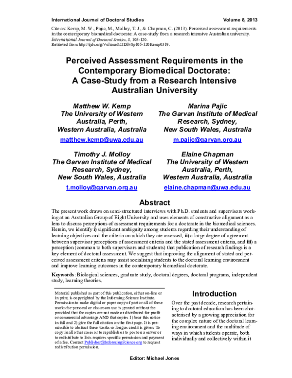 (PDF) International Journal of Doctoral Studies Perceived Assessment ...