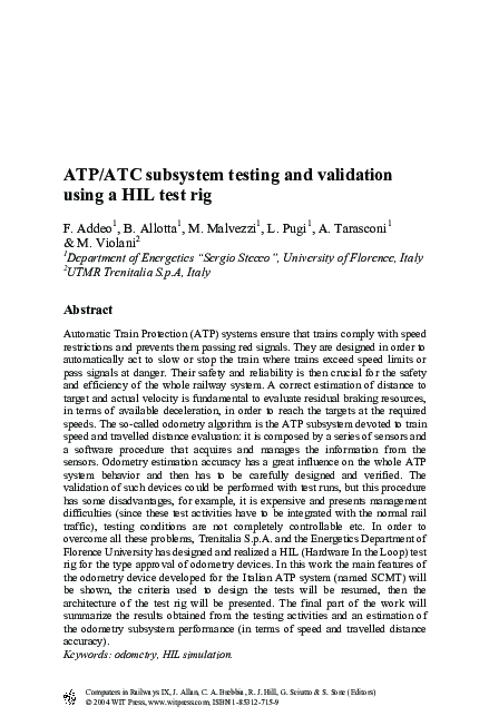 (PDF) ATP/ATC subsystem testing and validation using a HIL test rig