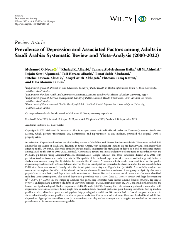 (PDF) Prevalence of Depression and Associated Factors among Adults in ...