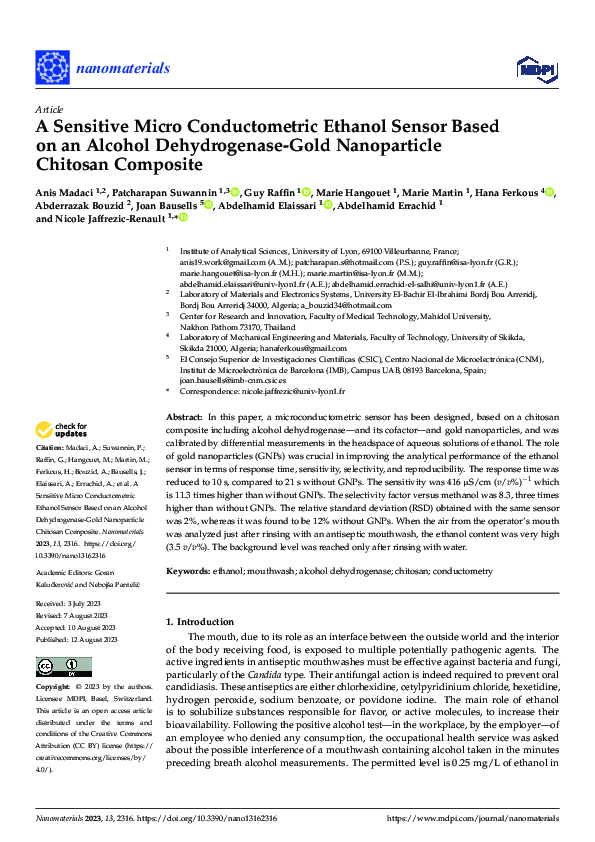 (PDF) A Sensitive Micro Conductometric Ethanol Sensor Based on an ...
