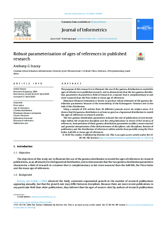 (PDF) Robust parameterisation of ages of references in published research