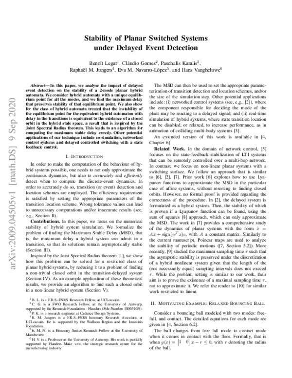 (PDF) Stability of Planar Switched Systems under Delayed Event Detection
