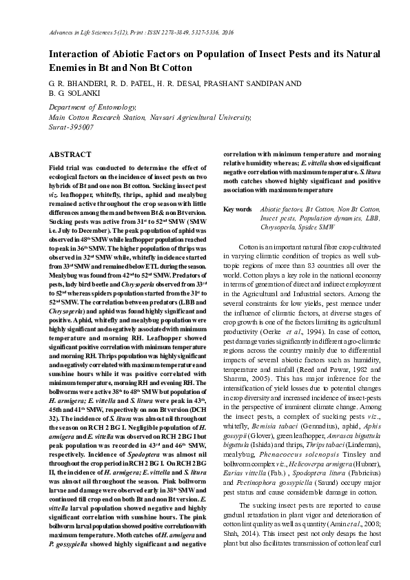 (PDF) Interaction of Abiotic Factors on Population of Insect Pests and ...