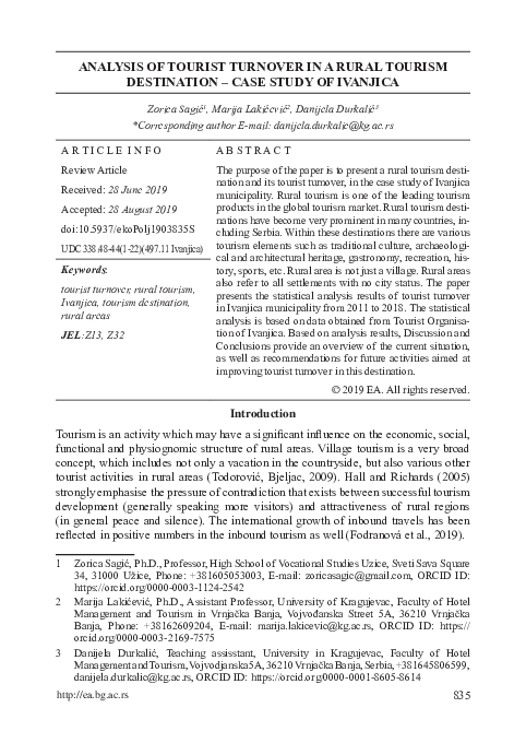 (PDF) Analysis of tourist turnover in a rural tourism destination: Case ...