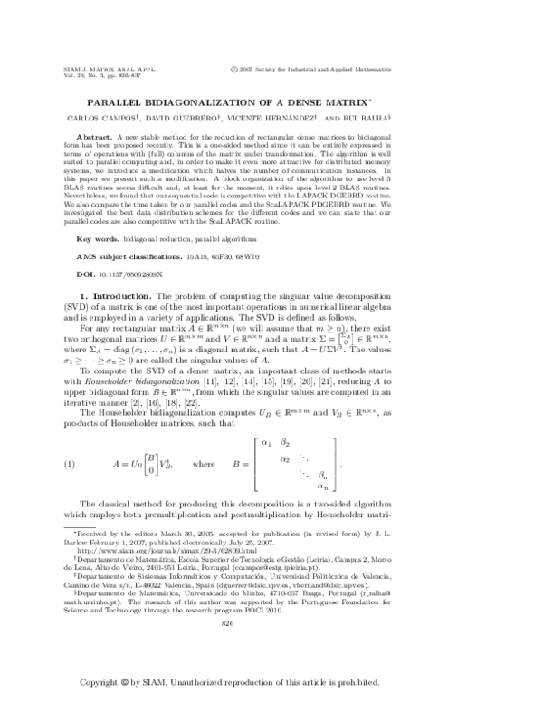 (PDF) Parallel Bidiagonalization of a Dense Matrix