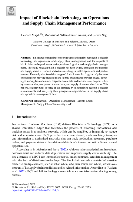 (PDF) Impact of Blockchain Technology on Operations and Supply Chain ...