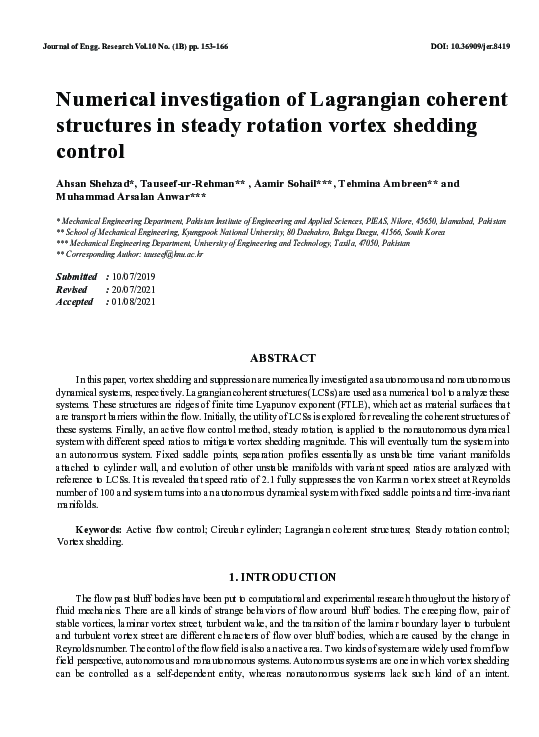 (PDF) Numerical investigation of lagrangian coherent structures in ...