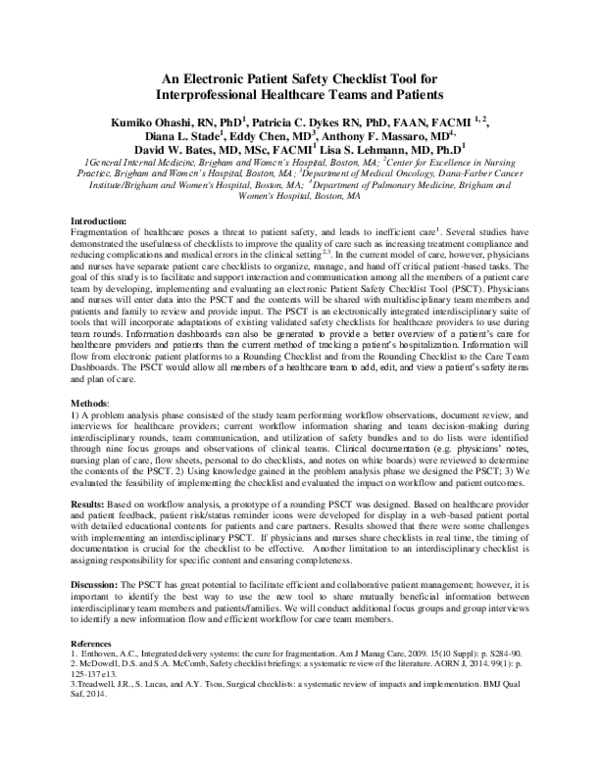 (PDF) An Electronic Patient Safety Checklist Tool for Interprofessional ...