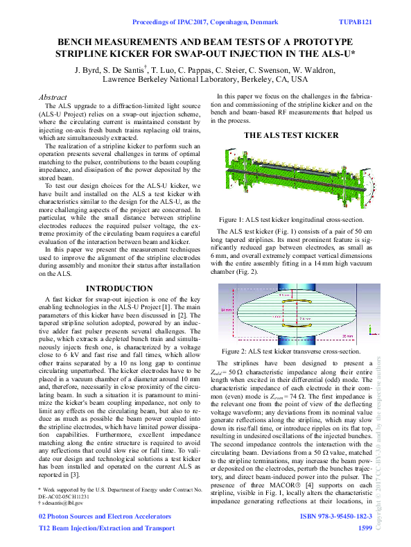 (PDF) Bench Measurements and Beam Tests of a Prototype Stripline Kicker ...