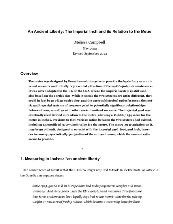 (DOC) An Ancient Liberty The Imperial System and its Relation to the Metre Melissa Campbell