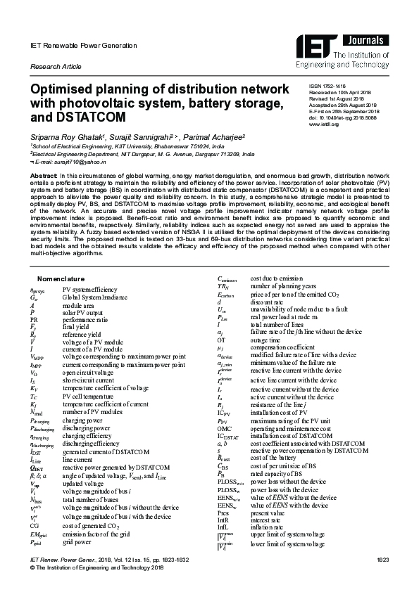 (PDF) Optimised planning of distribution network with photovoltaic ...