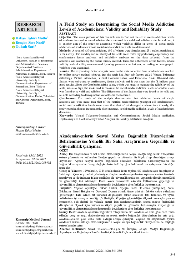 (PDF) A Field Study on Determining the Social Media Addiction Levels of ...