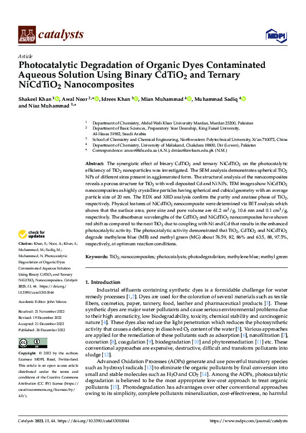(PDF) Photocatalytic Degradation of Organic Dyes Contaminated Aqueous ...