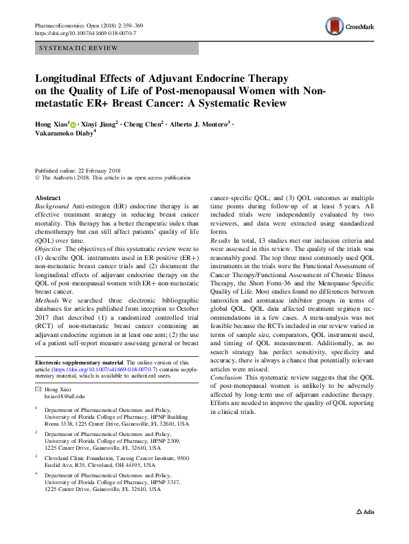 (PDF) Longitudinal Effects of Adjuvant Endocrine Therapy on the Quality ...