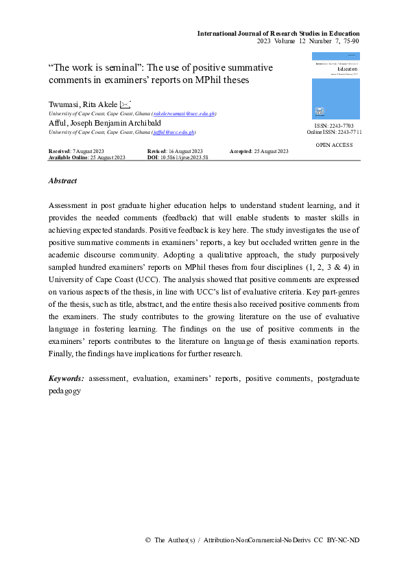 (PDF) “The work is seminal”: The use of positive summative comments in ...