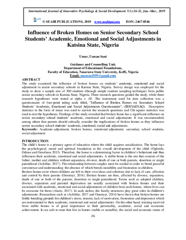 (PDF) Influence of Broken Homes on Senior Secondary School Students ...