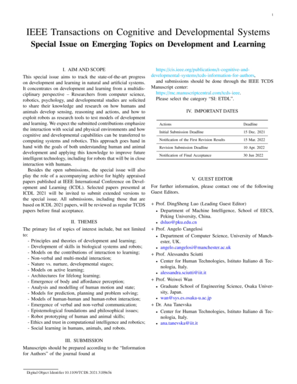 (PDF) Special Issue on Emerging Topics on Development and Learning
