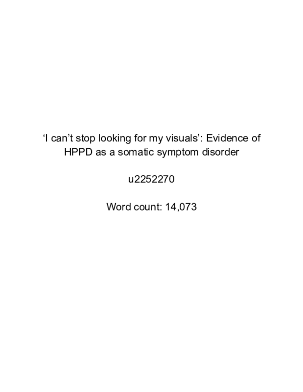 (PDF) 'I can't stop looking for my visuals': Evidence of HPPD as a ...