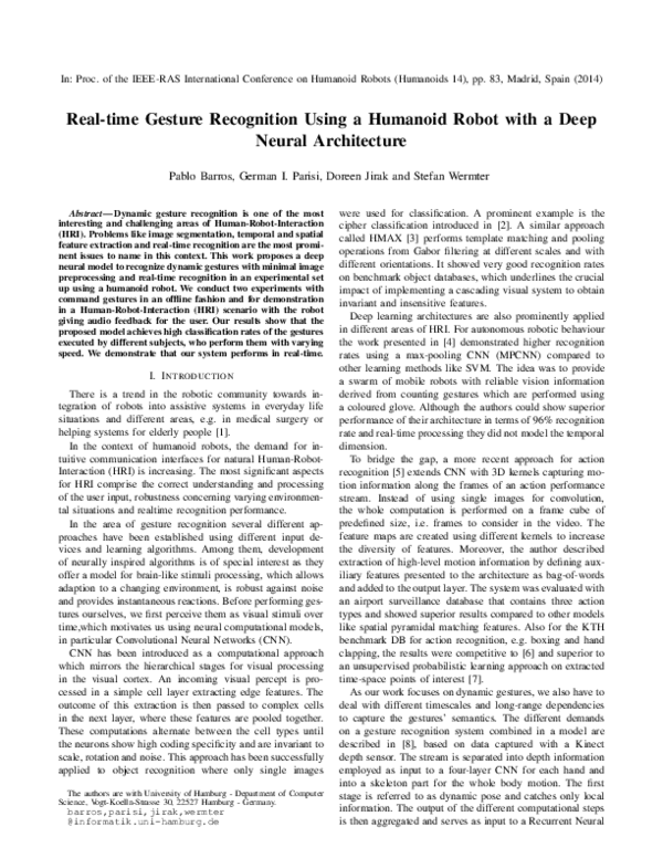 (PDF) Real-time gesture recognition using a humanoid robot with a deep ...