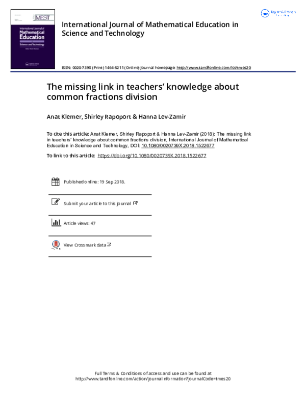 (PDF) The missing link in teachers’ knowledge about common fractions ...
